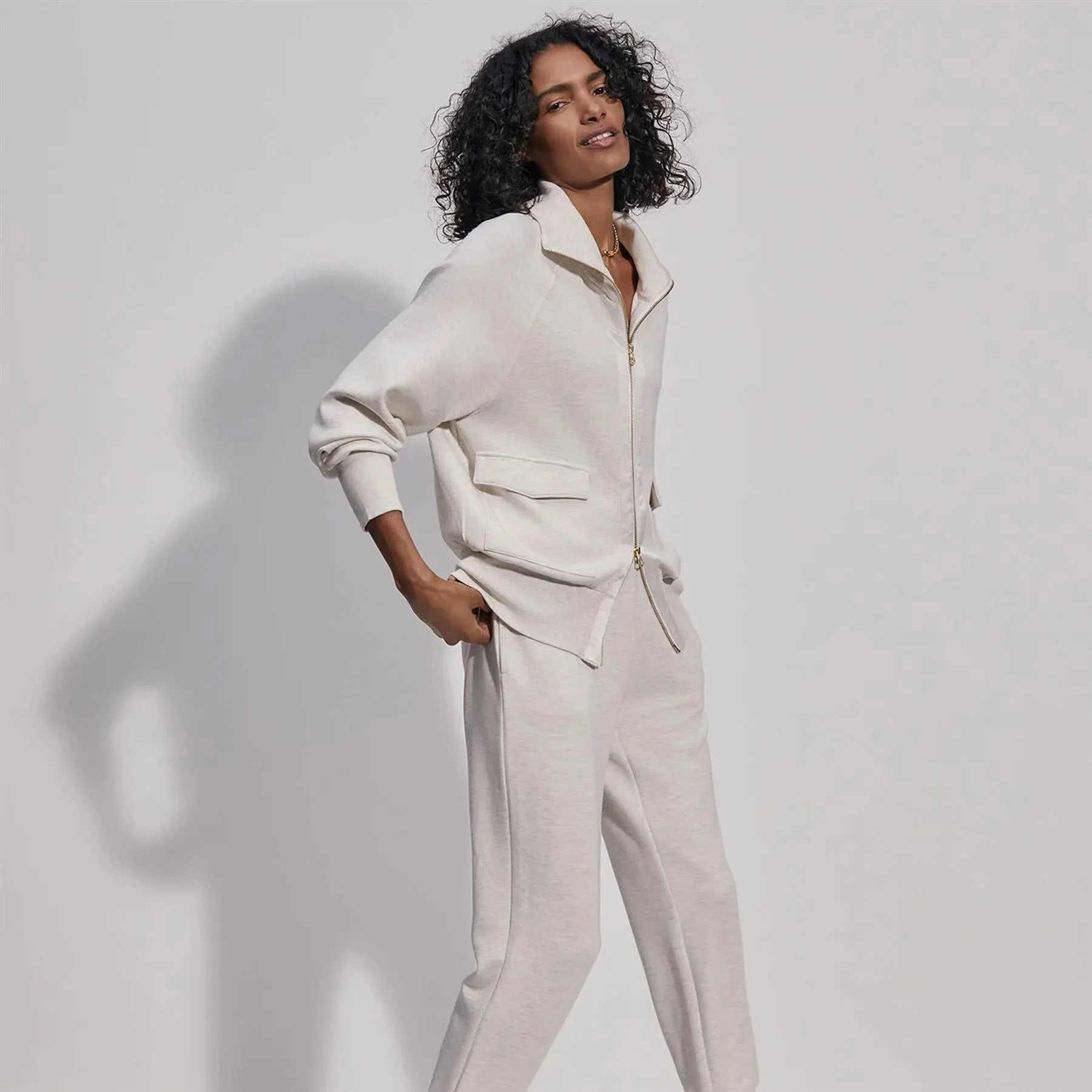 Womens Roxbury Sweat Zip Through Ivory Marl - 2025