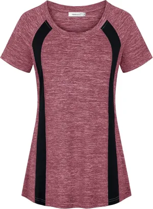 Womens Scoop Neck Short Sleeve Yoga Top Loose Fit Sport Workout T Shirt
