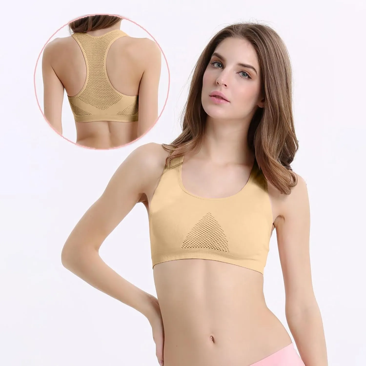 Women's Seamless Sports Bra with Mesh Stretchy Racerback Lightweight Breathable Comfortable Activewear Yoga Bralette