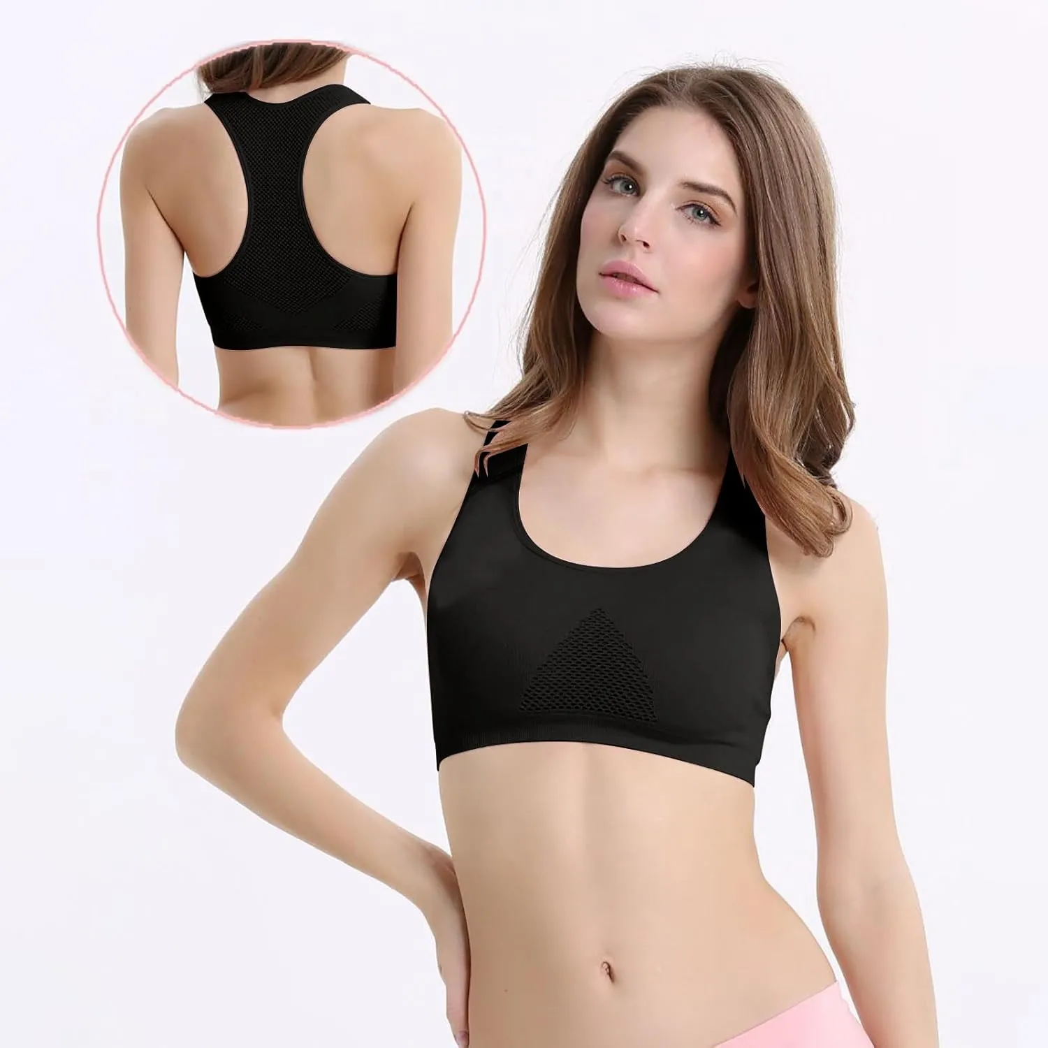 Women's Seamless Sports Bra with Mesh Stretchy Racerback Lightweight Breathable Comfortable Activewear Yoga Bralette