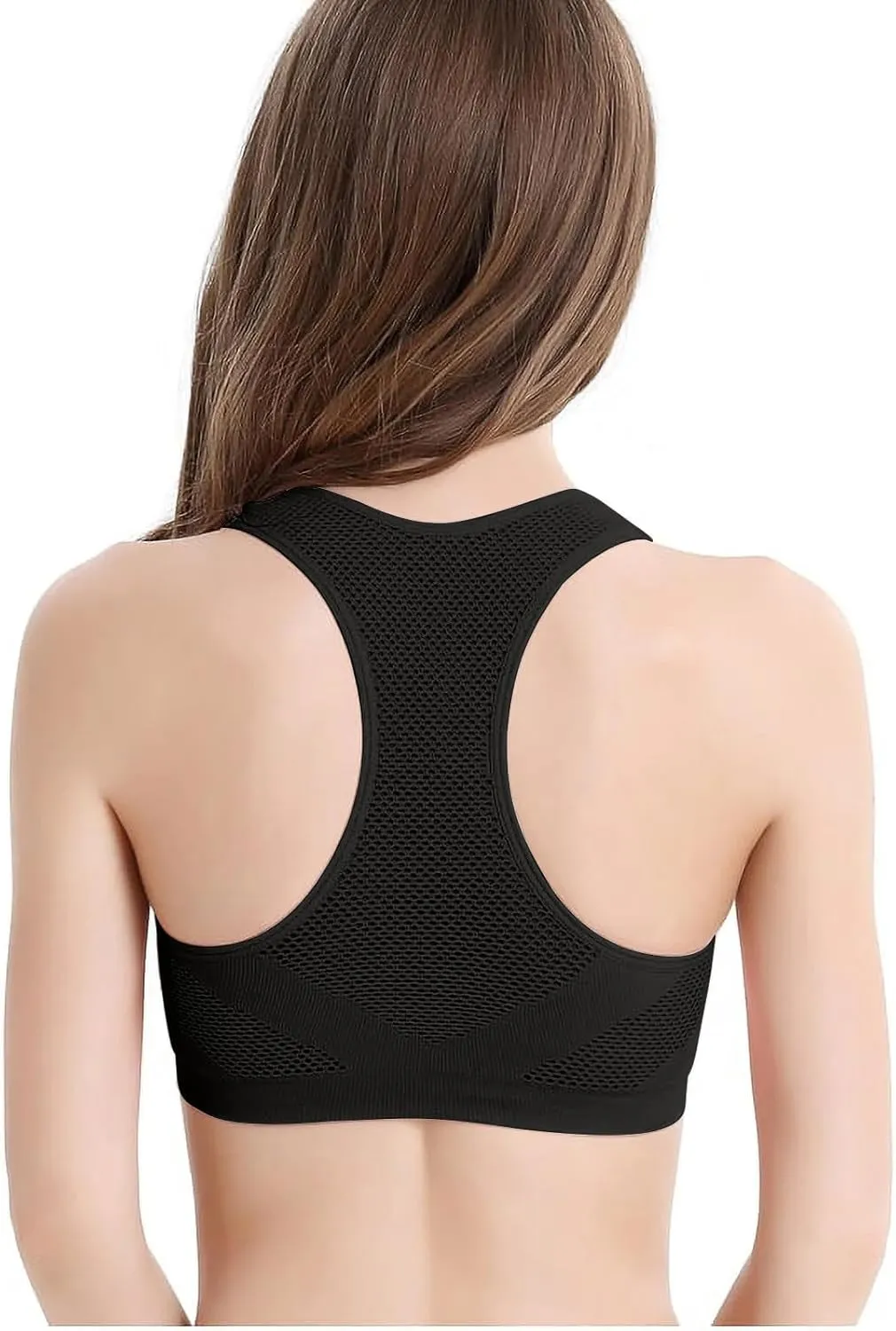 Women's Seamless Sports Bra with Mesh Stretchy Racerback Lightweight Breathable Comfortable Activewear Yoga Bralette