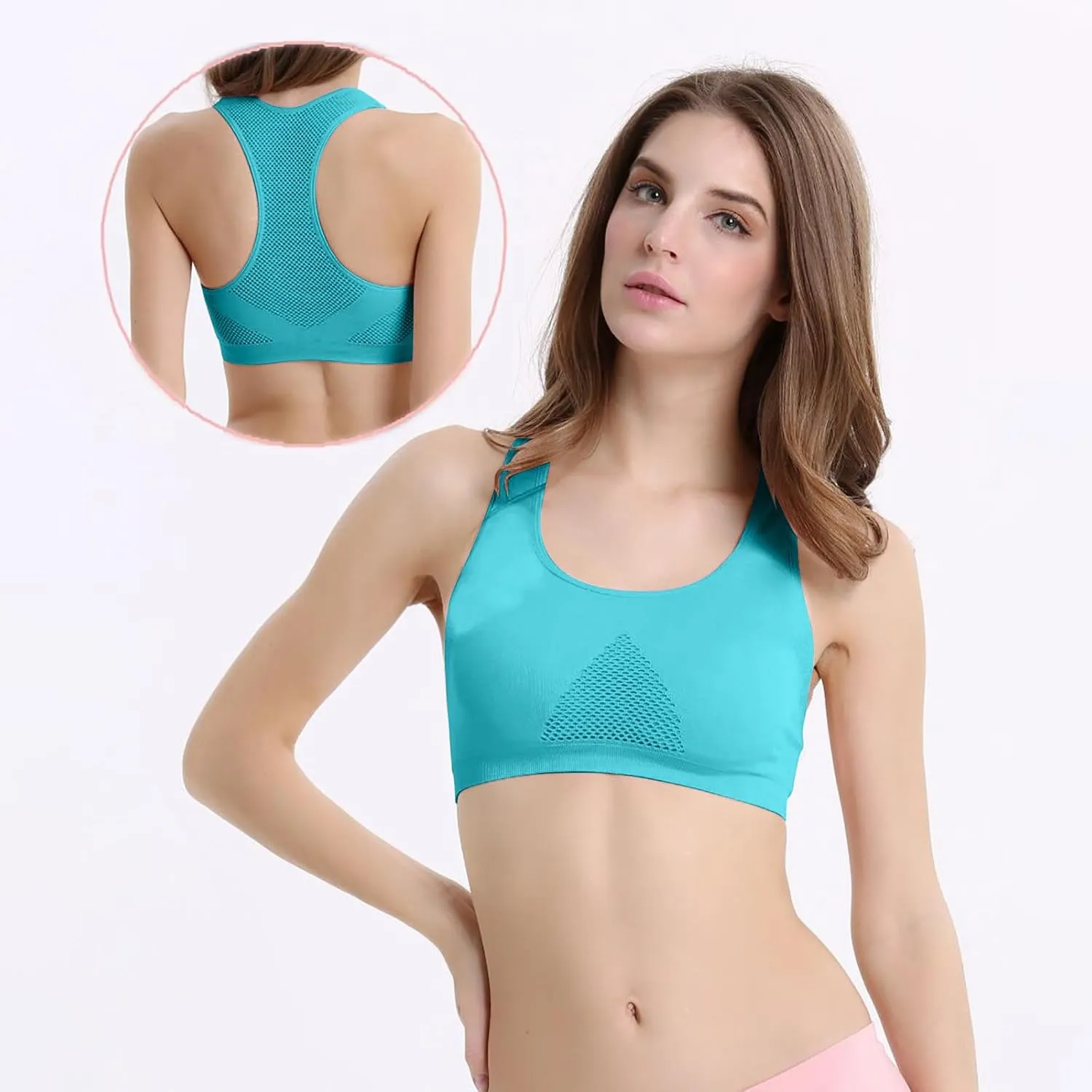 Women's Seamless Sports Bra with Mesh Stretchy Racerback Lightweight Breathable Comfortable Activewear Yoga Bralette
