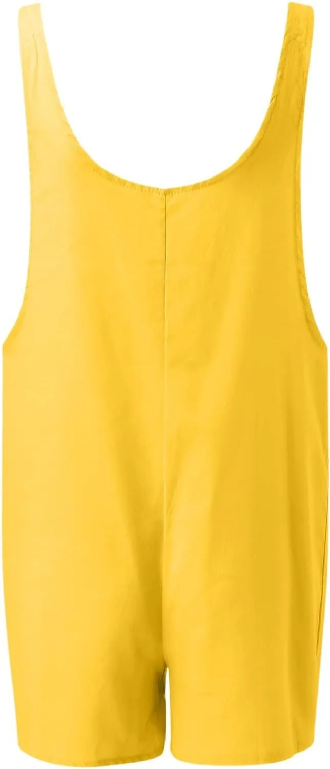 Womens Short Rompers Casual Sleeveless Cool Tank Top Short Jumpsuit Summer Beach Playsuits Solid Loose Fit Overalls