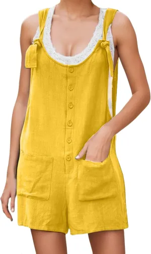 Womens Short Rompers Casual Sleeveless Cool Tank Top Short Jumpsuit Summer Beach Playsuits Solid Loose Fit Overalls