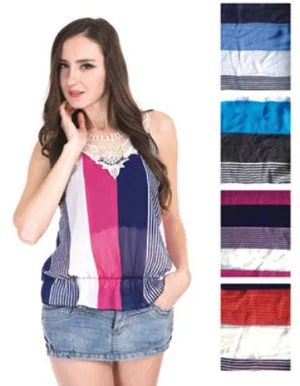 women's sleeveless tops - striped colors Case of 72