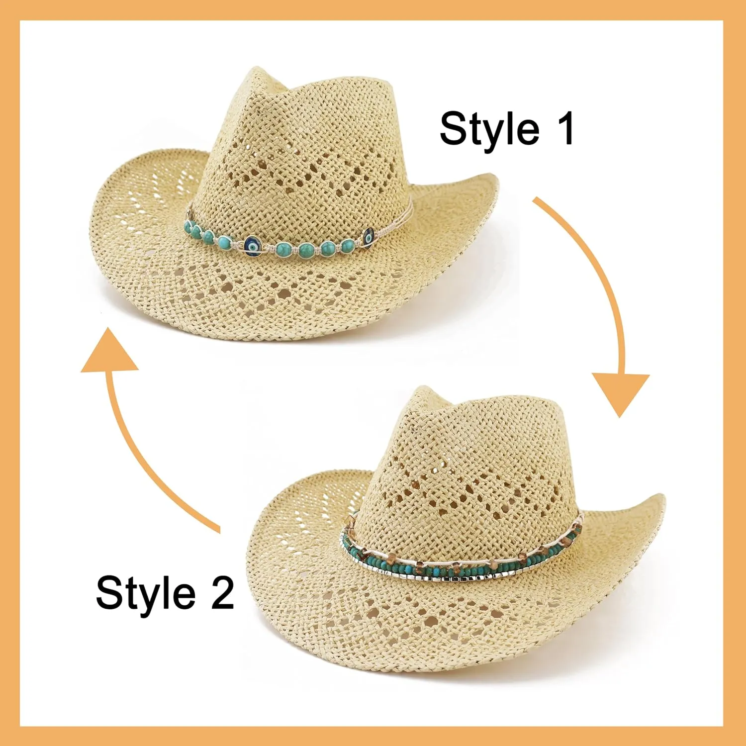 Women's Straw Cowboy Hat Western Cowboy Hats for Men Beach Hat, Shapeable Brim Woven Cowgirl Sun Hat