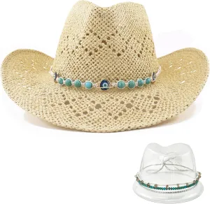 Women's Straw Cowboy Hat Western Cowboy Hats for Men Beach Hat, Shapeable Brim Woven Cowgirl Sun Hat