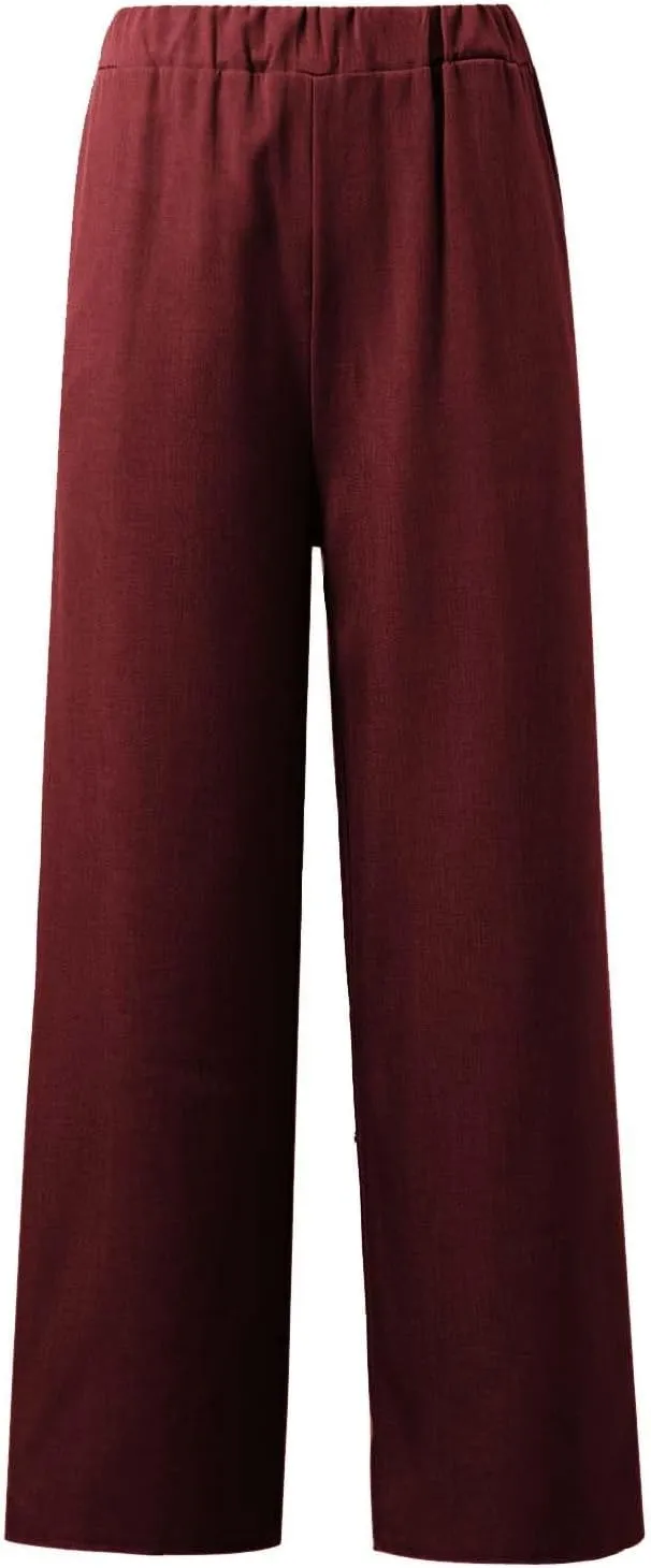 Women's Summer Two Piece Outfits Crew Neck Sleeveless Vest and Elastic Waist Pants Suit Cotton Linen Matching Sets