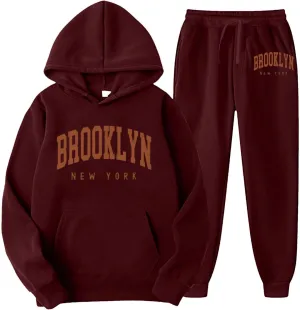 Womens Sweatshirt Sets 2 Piece Brooklyn Letter Print Hooded Sweatsuit Fashion Casual Sweaters Sweatshirt Sweatpants