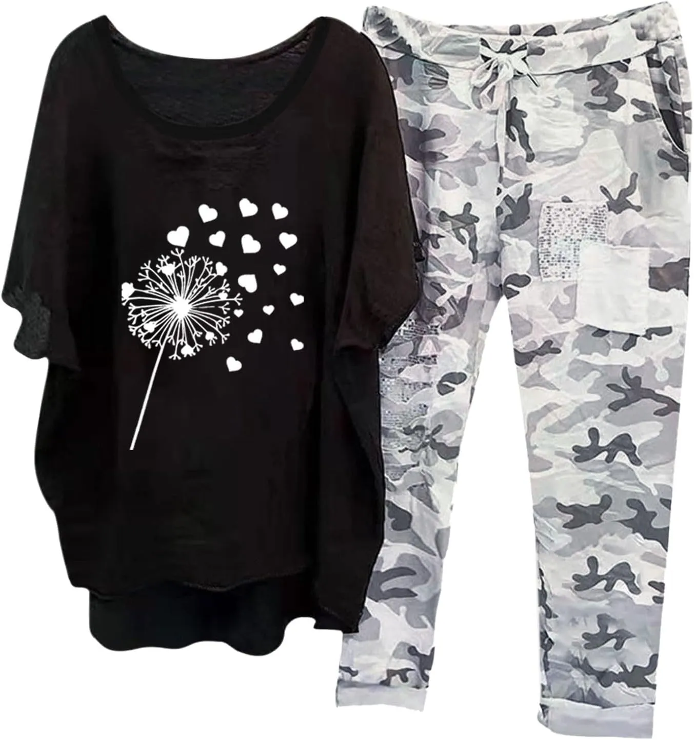 Womens Two Piece Sets Fashion Floral Printed Half Sleeve Tops Vintage Printed Pants Summer Cotton Linen Outfits