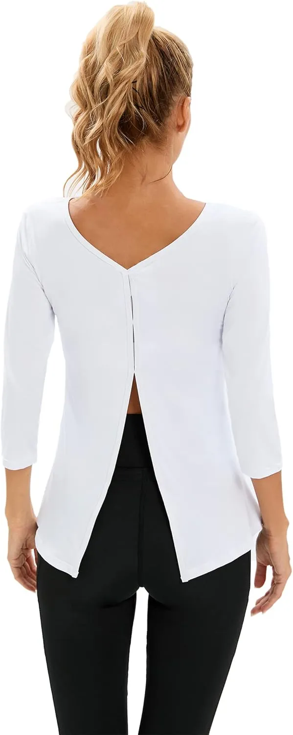 Womens Workout Shirts Athletic Running Tops 3/4 Sleeve Yoga Shirts Workout Tops for Women Breathable Athletic Top