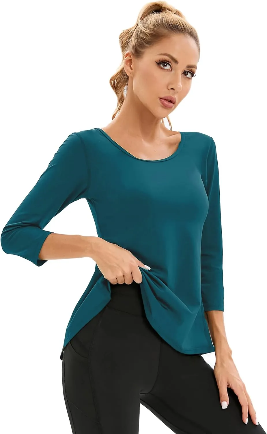 Womens Workout Shirts Athletic Running Tops 3/4 Sleeve Yoga Shirts Workout Tops for Women Breathable Athletic Top