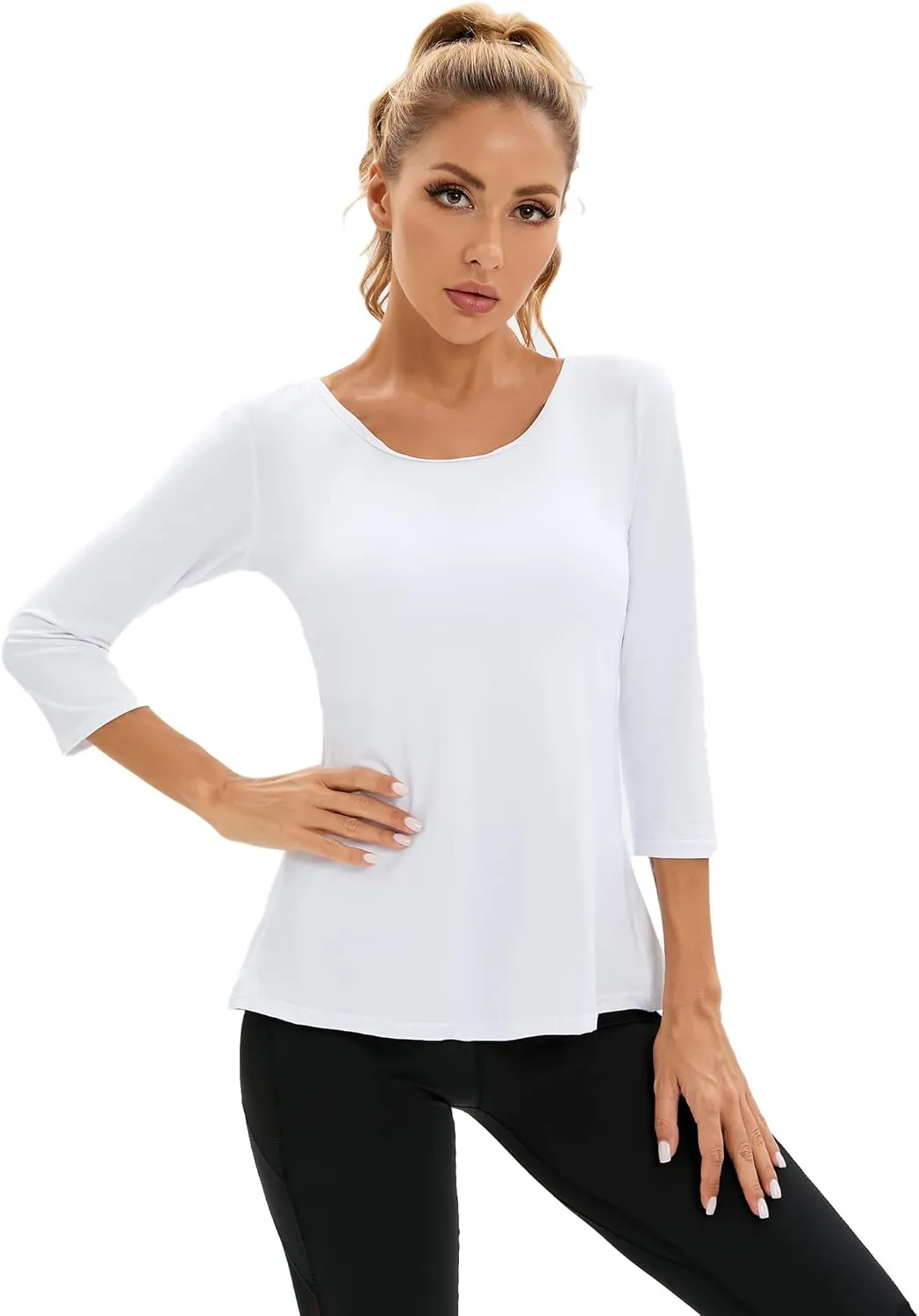 Womens Workout Shirts Athletic Running Tops 3/4 Sleeve Yoga Shirts Workout Tops for Women Breathable Athletic Top
