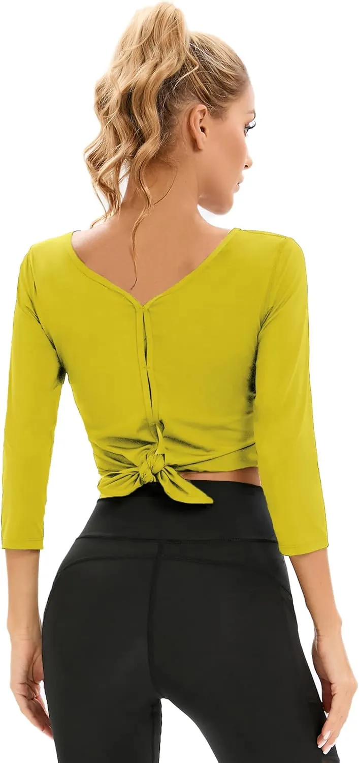 Womens Workout Shirts Athletic Running Tops 3/4 Sleeve Yoga Shirts Workout Tops for Women Breathable Athletic Top