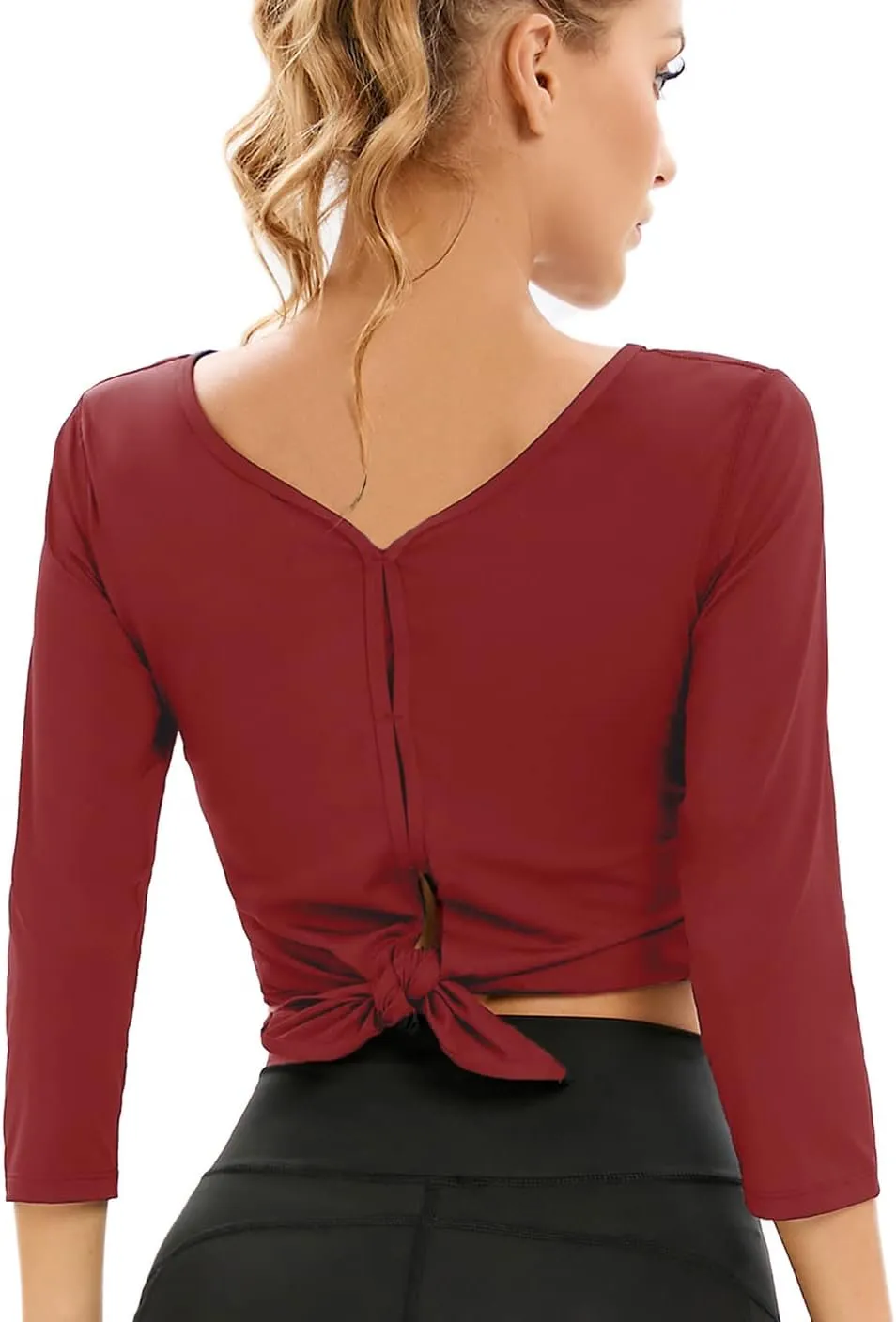 Womens Workout Shirts Athletic Running Tops 3/4 Sleeve Yoga Shirts Workout Tops for Women Breathable Athletic Top