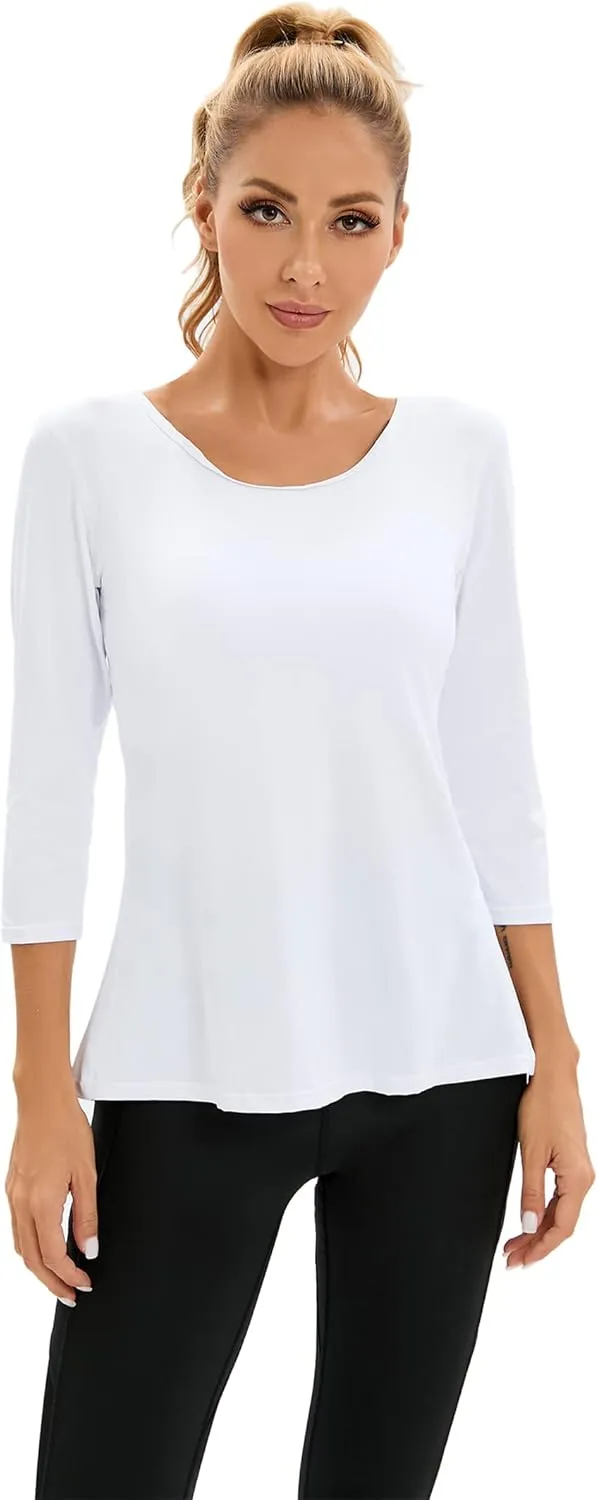 Womens Workout Shirts Athletic Running Tops 3/4 Sleeve Yoga Shirts Workout Tops for Women Breathable Athletic Top