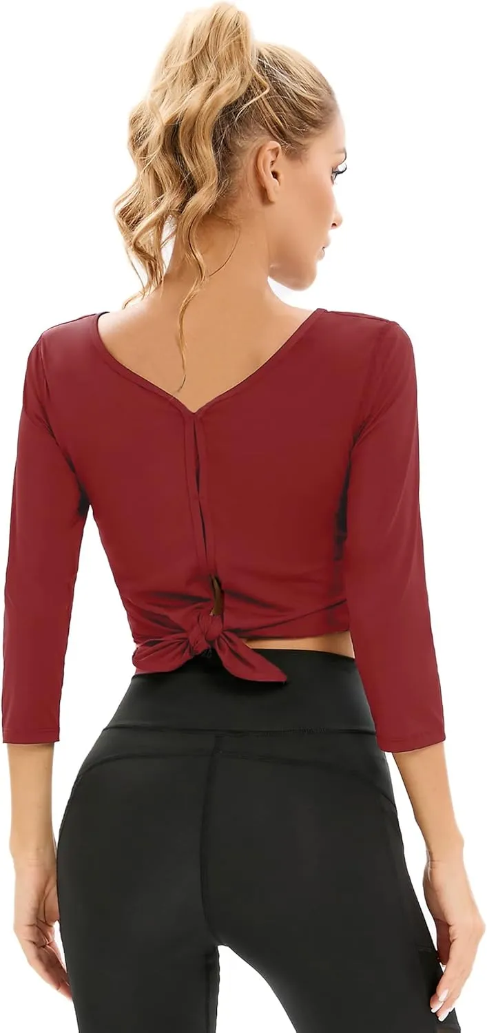 Womens Workout Shirts Athletic Running Tops 3/4 Sleeve Yoga Shirts Workout Tops for Women Breathable Athletic Top