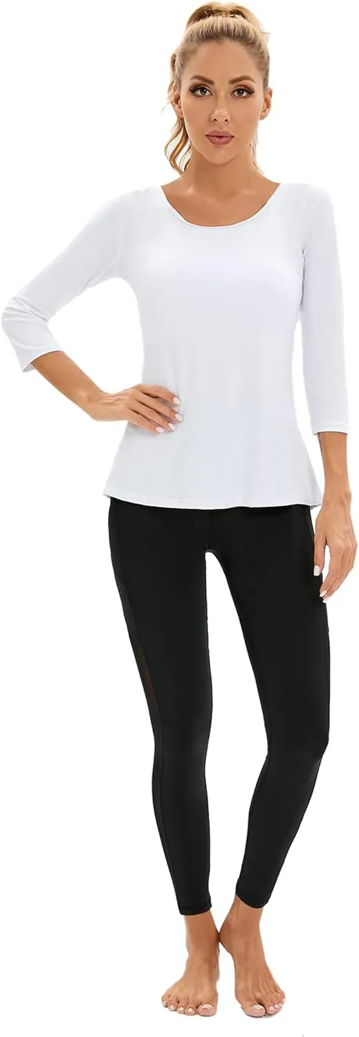 Womens Workout Shirts Athletic Running Tops 3/4 Sleeve Yoga Shirts Workout Tops for Women Breathable Athletic Top