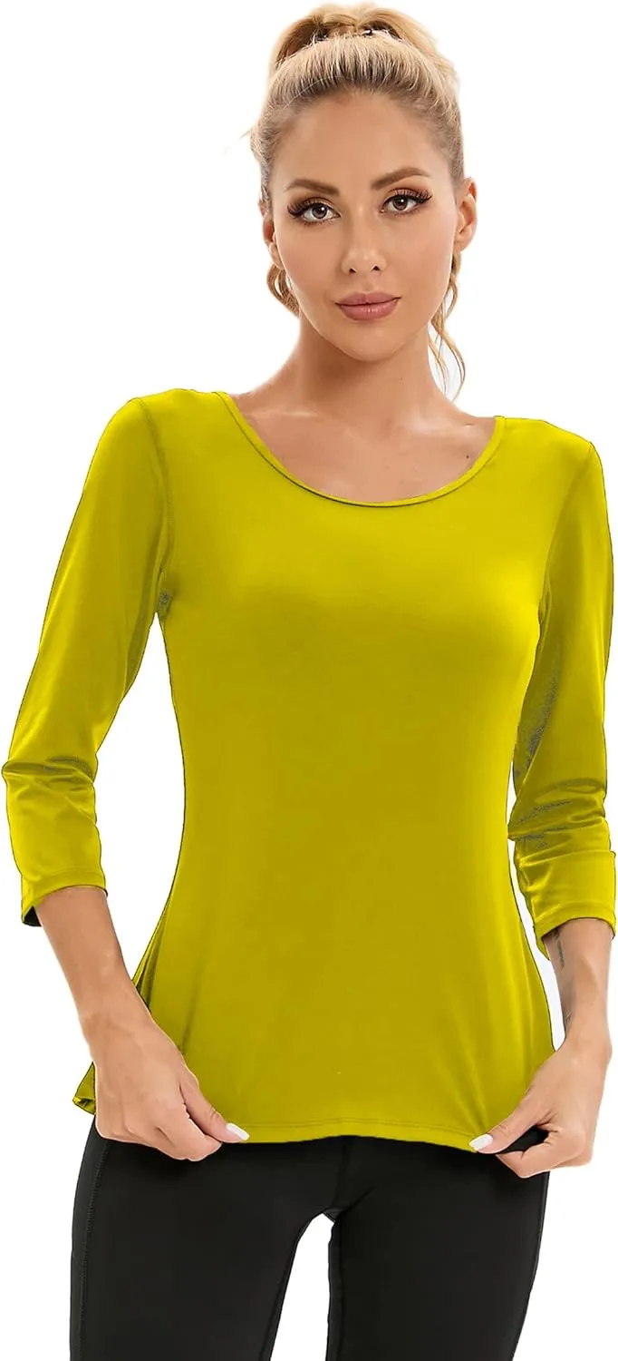 Womens Workout Shirts Athletic Running Tops 3/4 Sleeve Yoga Shirts Workout Tops for Women Breathable Athletic Top