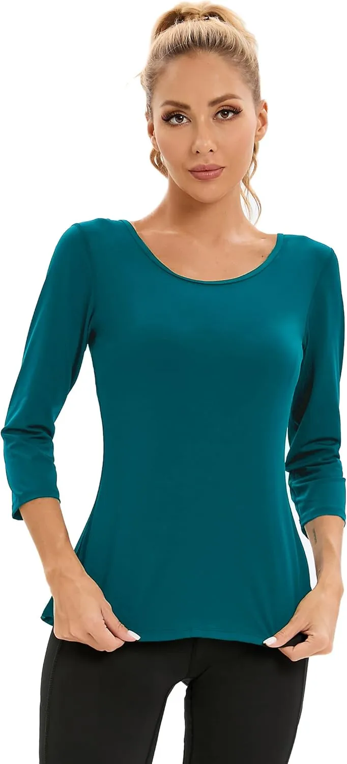 Womens Workout Shirts Athletic Running Tops 3/4 Sleeve Yoga Shirts Workout Tops for Women Breathable Athletic Top