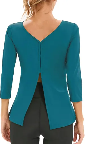 Womens Workout Shirts Athletic Running Tops 3/4 Sleeve Yoga Shirts Workout Tops for Women Breathable Athletic Top