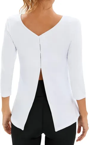 Womens Workout Shirts Athletic Running Tops 3/4 Sleeve Yoga Shirts Workout Tops for Women Breathable Athletic Top