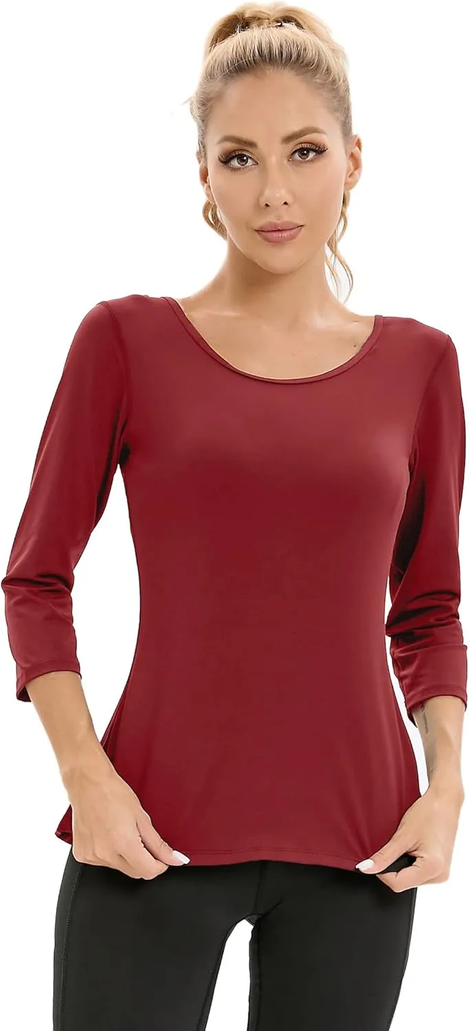 Womens Workout Shirts Athletic Running Tops 3/4 Sleeve Yoga Shirts Workout Tops for Women Breathable Athletic Top