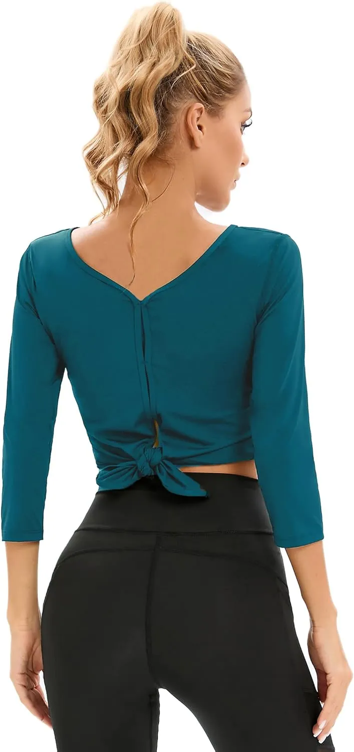 Womens Workout Shirts Athletic Running Tops 3/4 Sleeve Yoga Shirts Workout Tops for Women Breathable Athletic Top