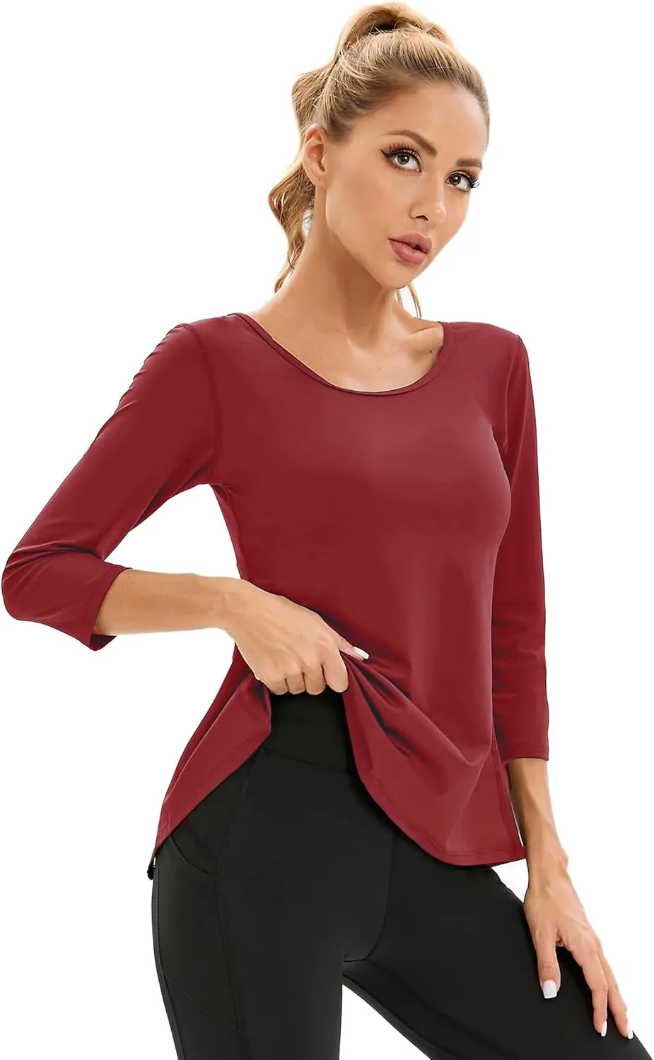 Womens Workout Shirts Athletic Running Tops 3/4 Sleeve Yoga Shirts Workout Tops for Women Breathable Athletic Top