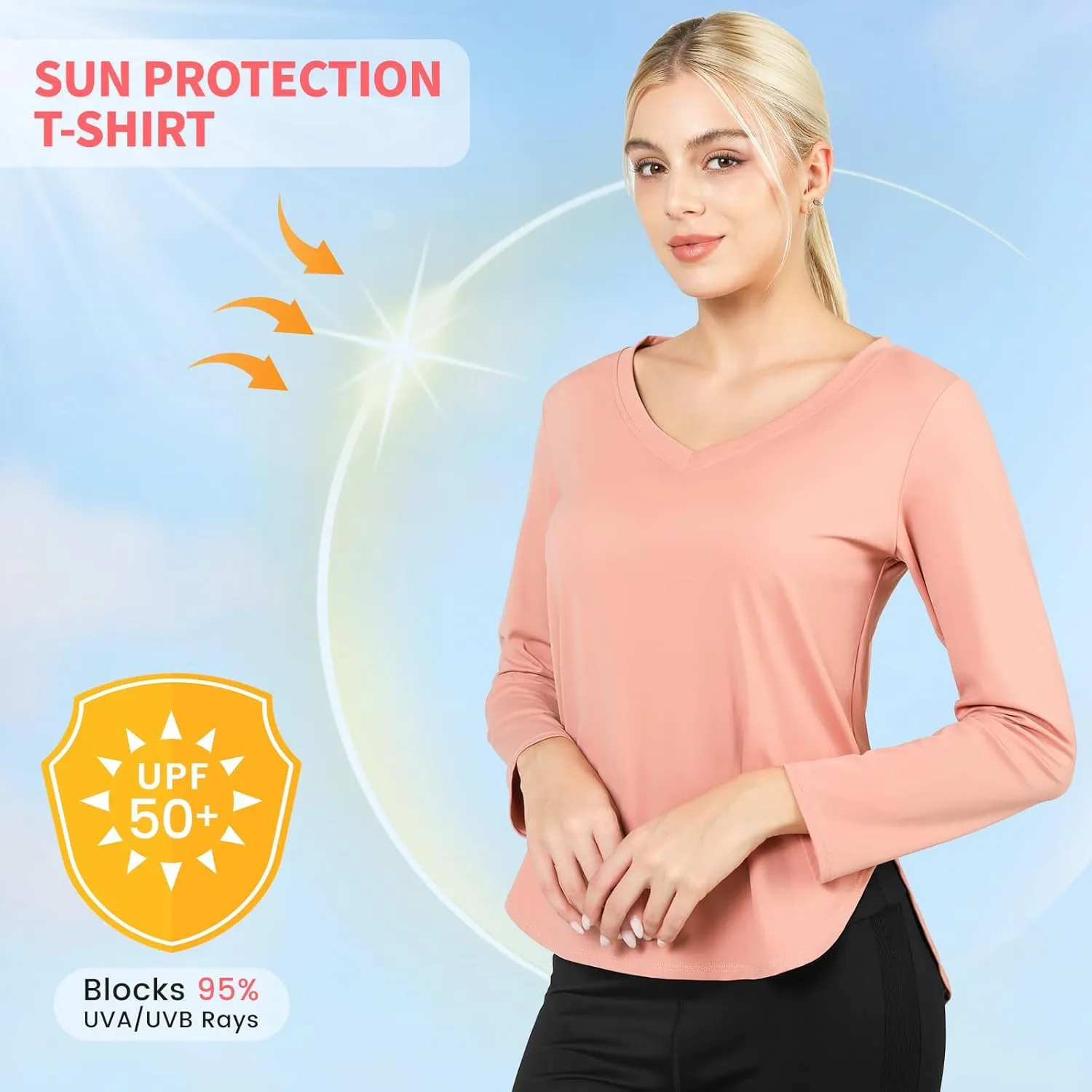 Women's Workout Tops Athletic Running Hiking Yoga Shirts V Neck Quick Dry Moisture Wicking Lightweight Breathable Activewear