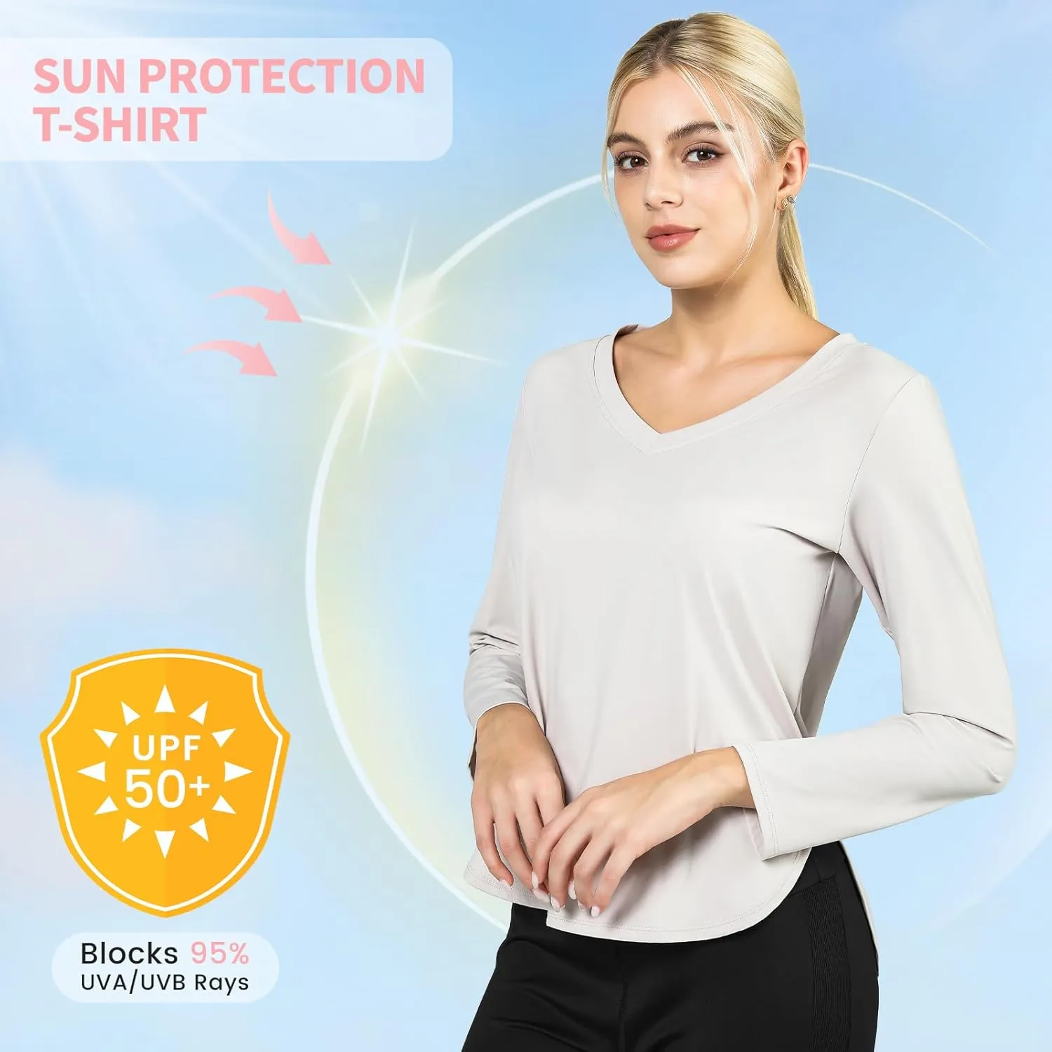 Women's Workout Tops Athletic Running Hiking Yoga Shirts V Neck Quick Dry Moisture Wicking Lightweight Breathable Activewear
