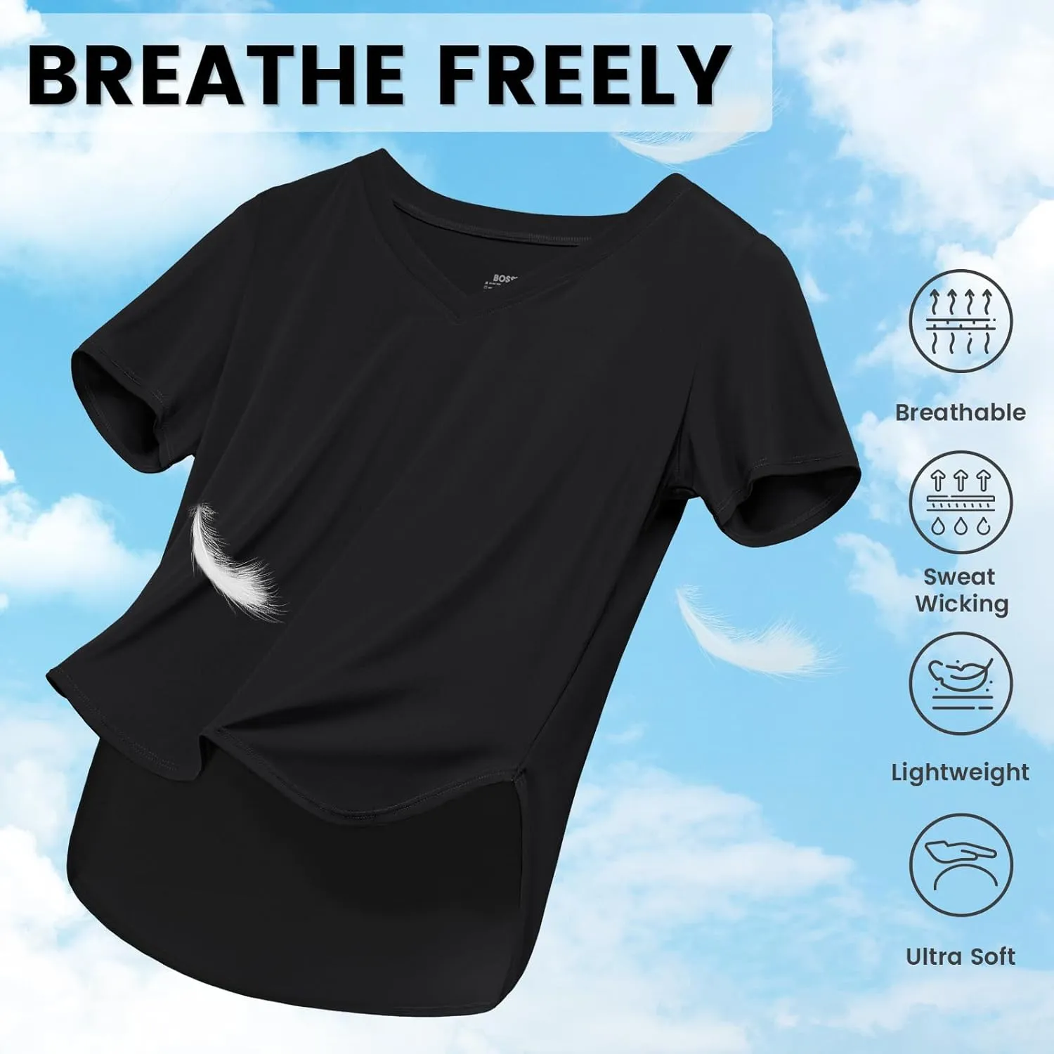 Women's Workout Tops Athletic Running Hiking Yoga Shirts V Neck Quick Dry Moisture Wicking Lightweight Breathable Activewear