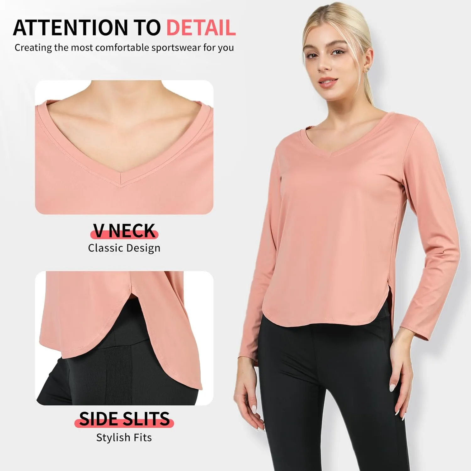 Women's Workout Tops Athletic Running Hiking Yoga Shirts V Neck Quick Dry Moisture Wicking Lightweight Breathable Activewear