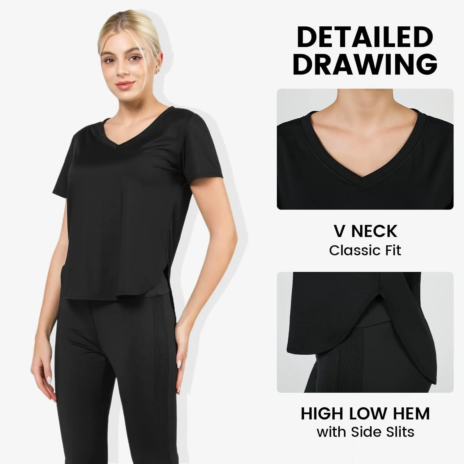 Women's Workout Tops Athletic Running Hiking Yoga Shirts V Neck Quick Dry Moisture Wicking Lightweight Breathable Activewear