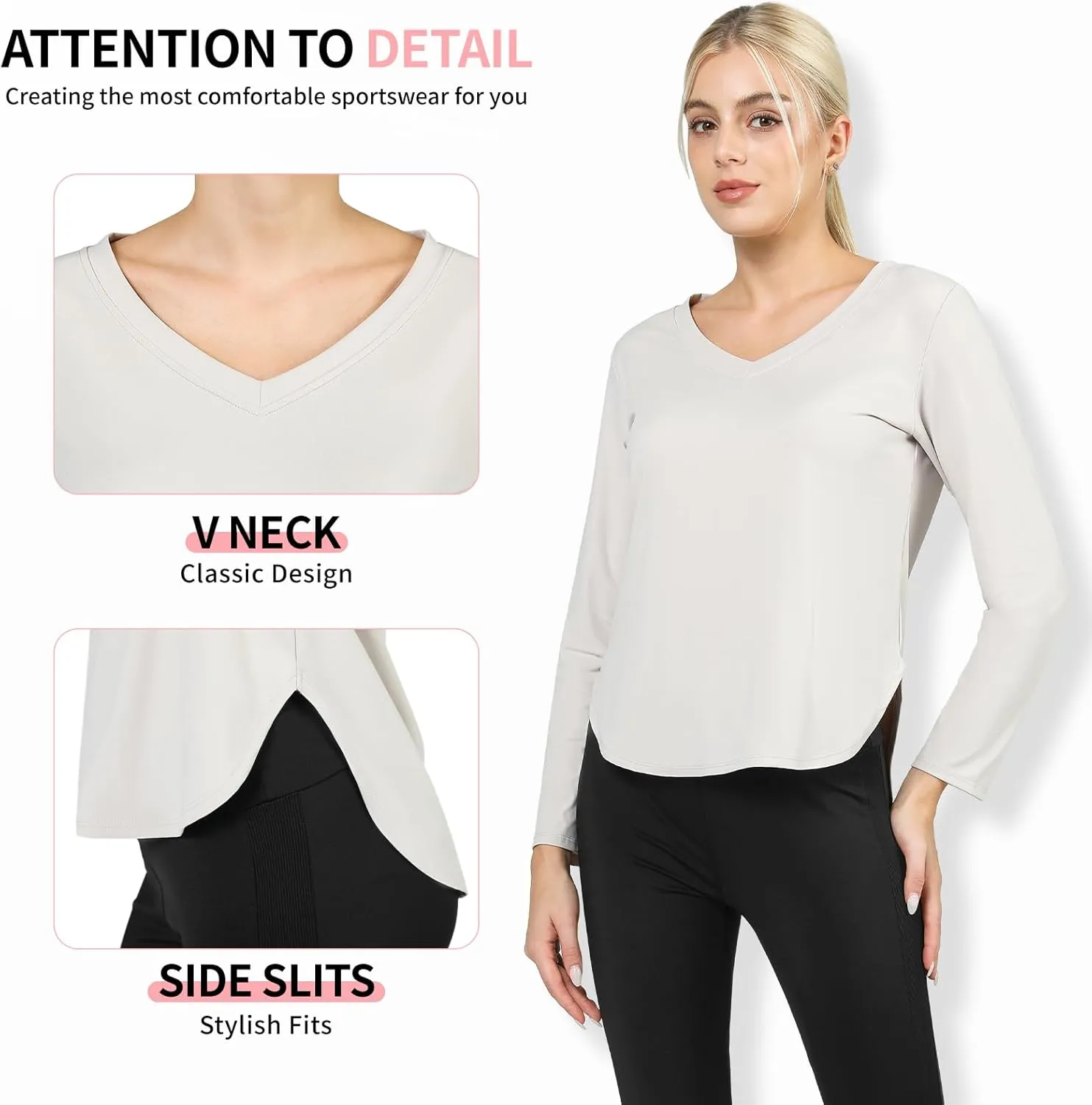 Women's Workout Tops Athletic Running Hiking Yoga Shirts V Neck Quick Dry Moisture Wicking Lightweight Breathable Activewear