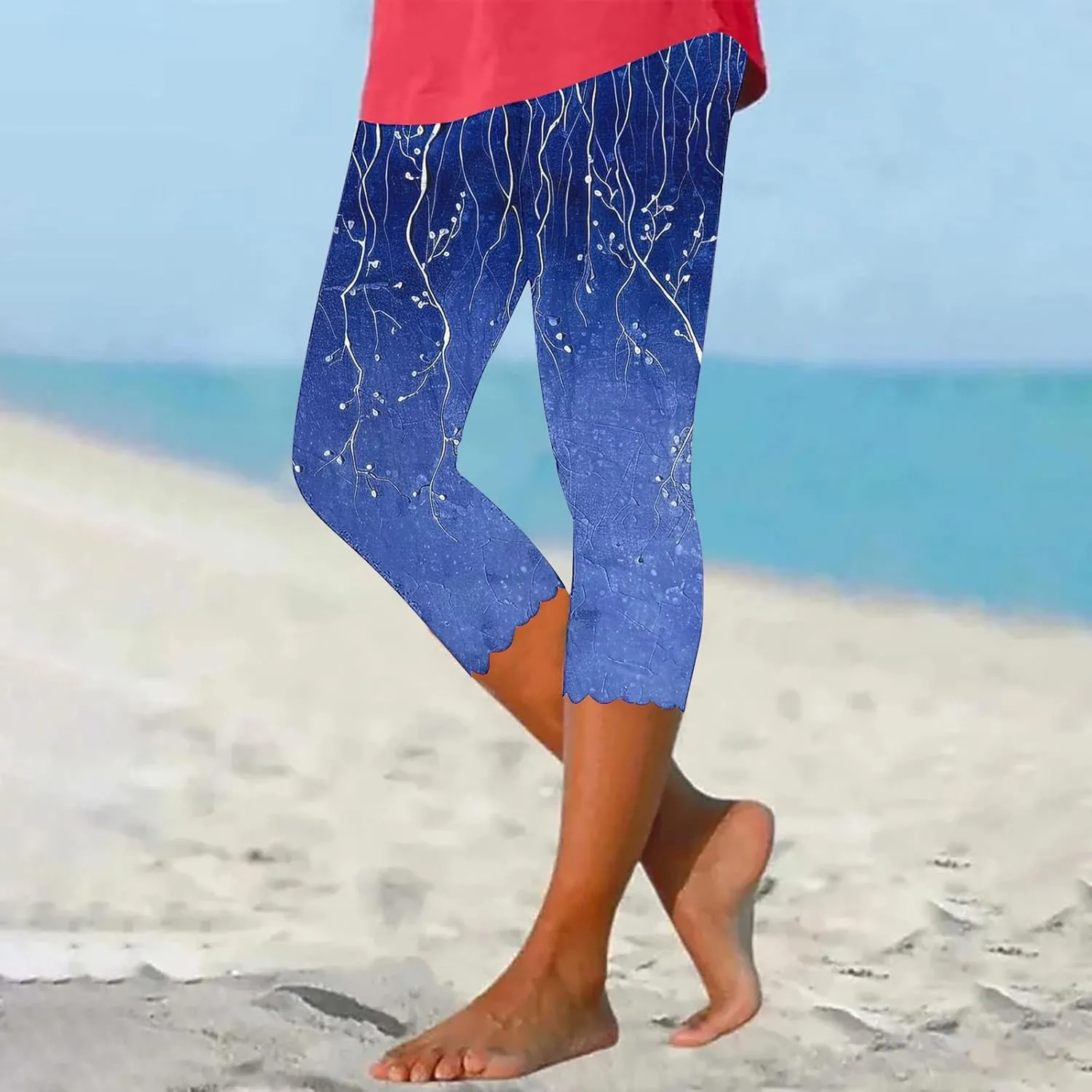 Womens Yoga Capri Pants 2025 Summer Print Tight Workout Pants Elastic Waist Basic High Waist Athletic Leggings Bottom