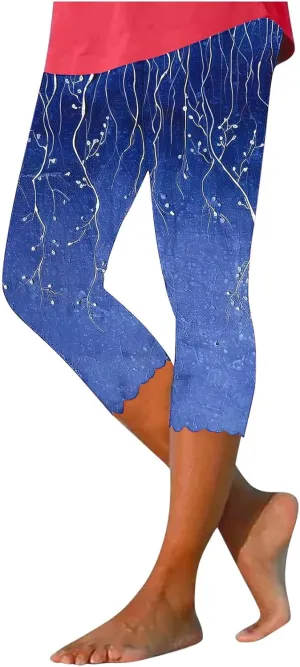 Womens Yoga Capri Pants 2025 Summer Print Tight Workout Pants Elastic Waist Basic High Waist Athletic Leggings Bottom