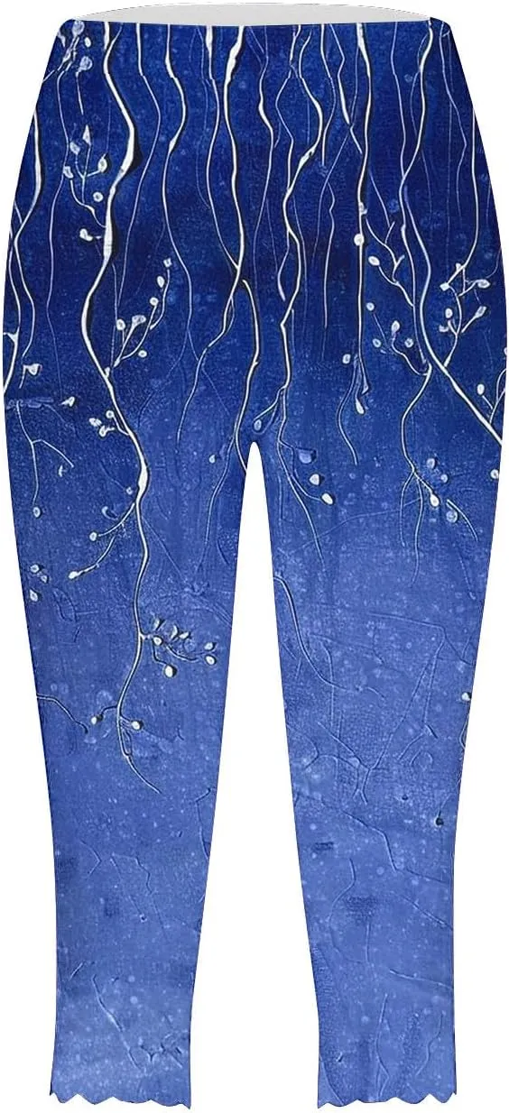 Womens Yoga Capri Pants 2025 Summer Print Tight Workout Pants Elastic Waist Basic High Waist Athletic Leggings Bottom