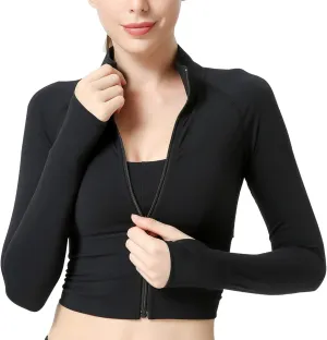 Women's Zip Up Lightweight Workout Athletic Crop Jacket Running Sports Yoga Cropped Top Seamless Fitted Activewear
