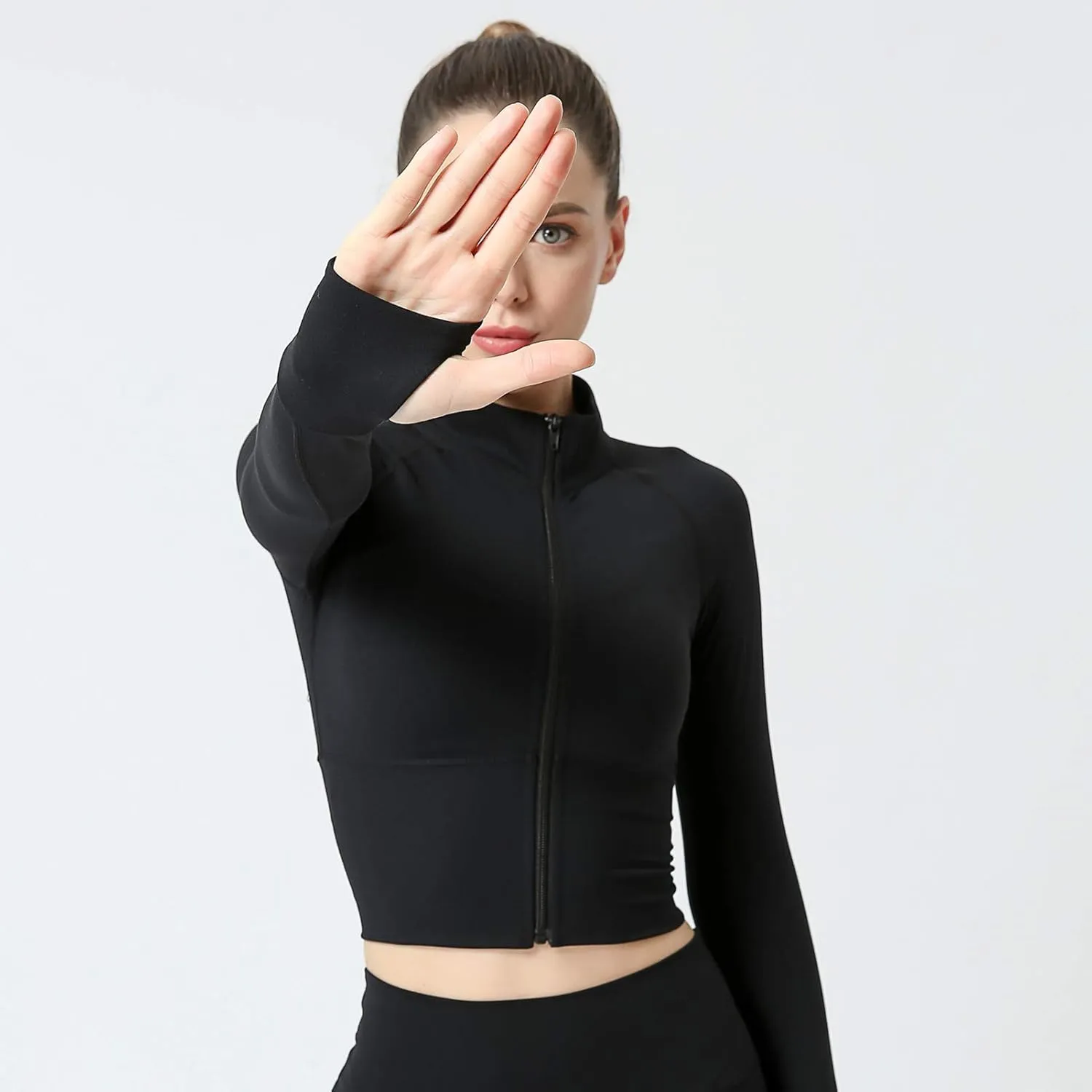 Women's Zip Up Lightweight Workout Athletic Crop Jacket Running Sports Yoga Cropped Top Seamless Fitted Activewear
