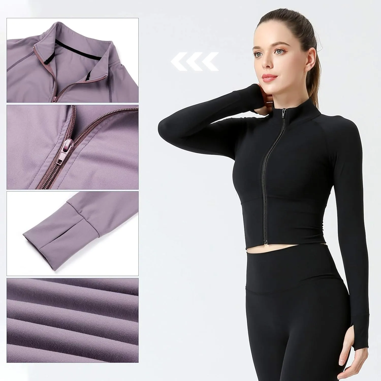 Women's Zip Up Lightweight Workout Athletic Crop Jacket Running Sports Yoga Cropped Top Seamless Fitted Activewear