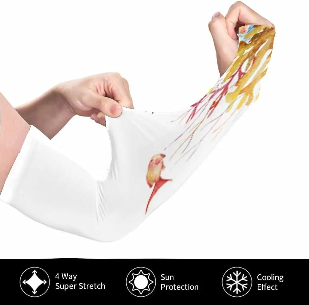 WONDERTIFY Aquarium Coral Animals Cooling Sleeves Plants Fish Underwater Branches Starfish Sea Life Men & Women Arm Sleeves UV Sun Protection Sports Sleeves With Thumb Hole