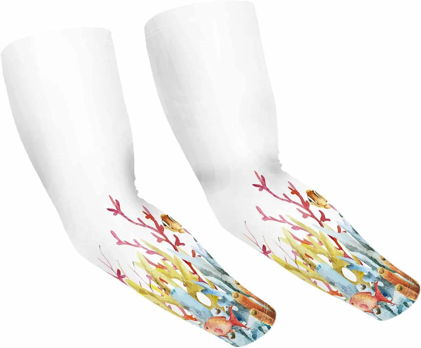 WONDERTIFY Aquarium Coral Animals Cooling Sleeves Plants Fish Underwater Branches Starfish Sea Life Men & Women Arm Sleeves UV Sun Protection Sports Sleeves With Thumb Hole