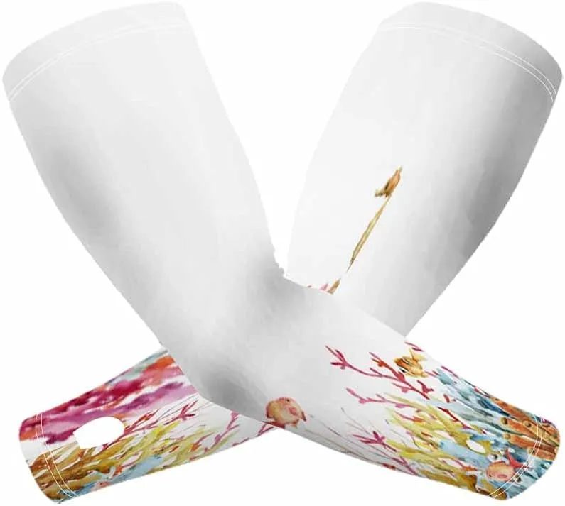 WONDERTIFY Aquarium Coral Animals Cooling Sleeves Plants Fish Underwater Branches Starfish Sea Life Men & Women Arm Sleeves UV Sun Protection Sports Sleeves With Thumb Hole