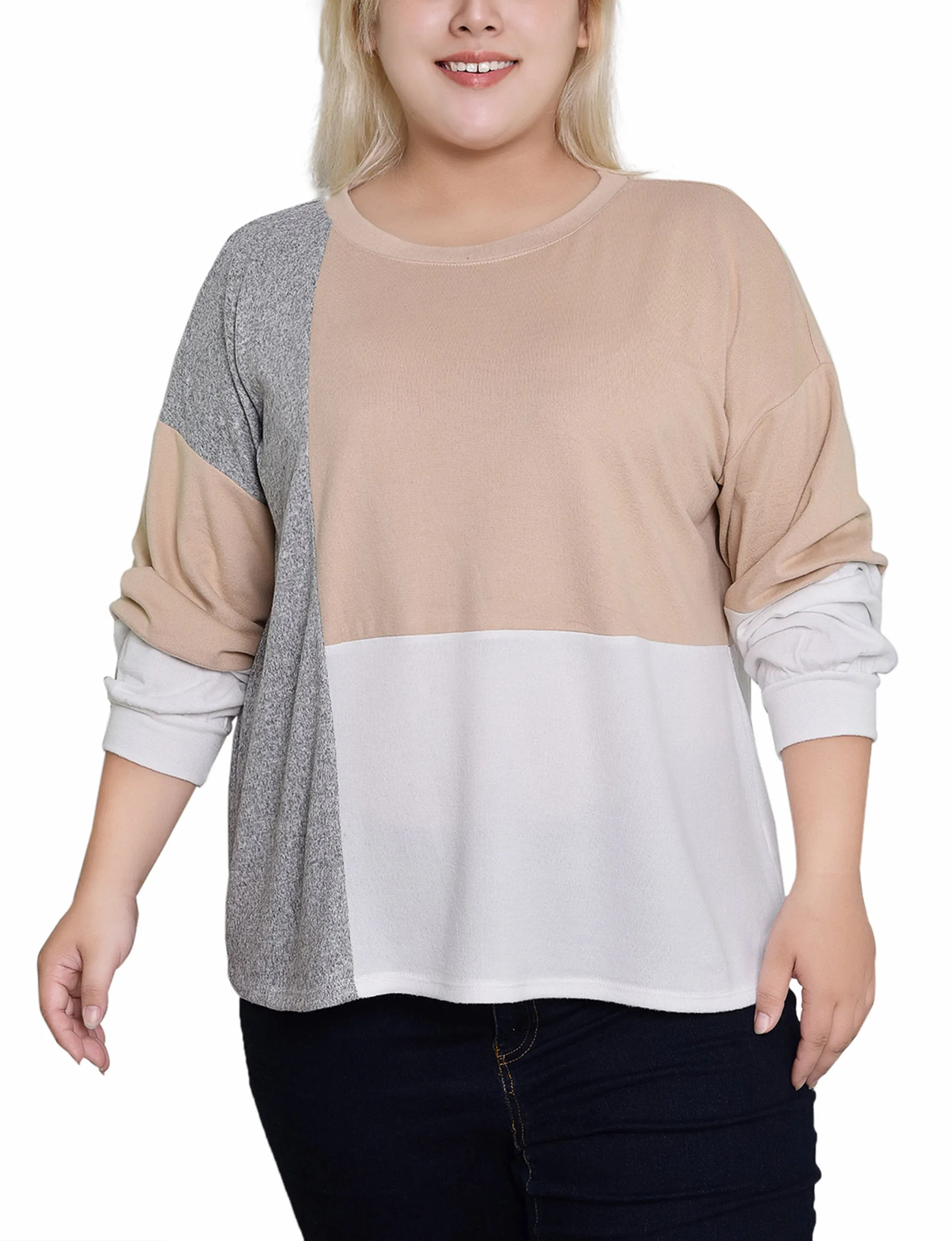 Plus Size Long Sleeve Colorblocked Top Daily Comfort