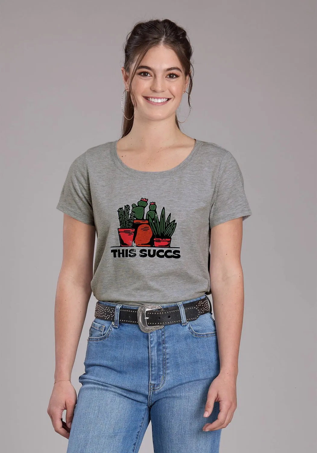 Static Dissipating Fiber Roper Womens 2448 This Succs Grey Cotton Blend S/S T-Shirt