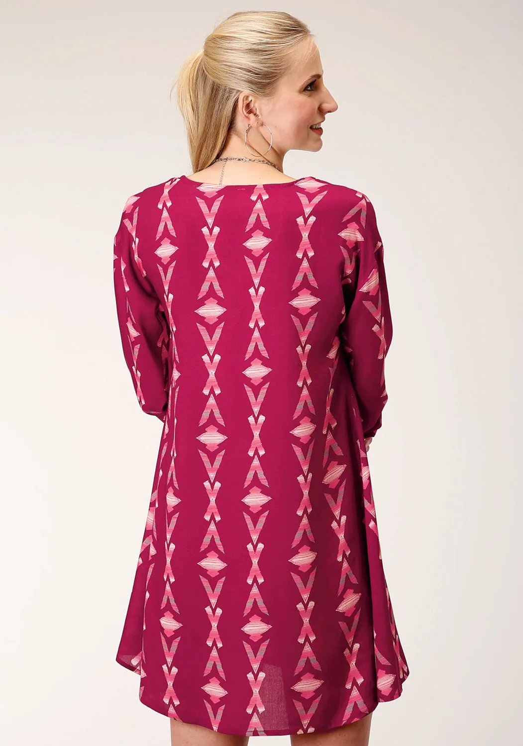 Roper Womens Wine Rayon/Nylon Aztec S/L Dolman Sleeve Dress Clean Detail