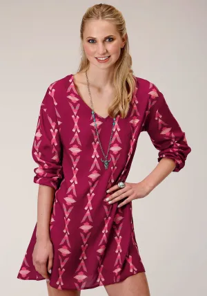Work Fit Roper Womens Wine Rayon/Nylon Aztec S/L Dolman Sleeve Dress Roper Womens Wine Rayon/Nylon Aztec S/L Dolman Sleeve Dress Artist Vibe Everyday Stylish Cut