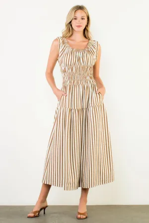 Work or Play Florence Stripe Sleeveless Midi Dress Understated Glam Smart Waistband Design Florence Stripe Sleeveless Midi Dress