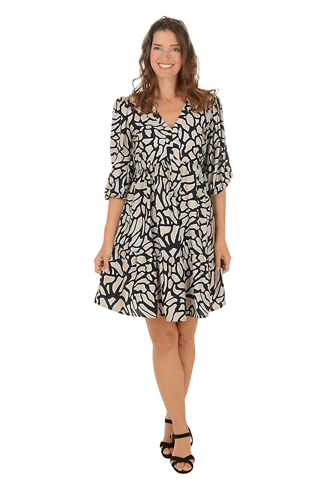 Crackle Print Empire Waist Tiered Dress hypoallergenic